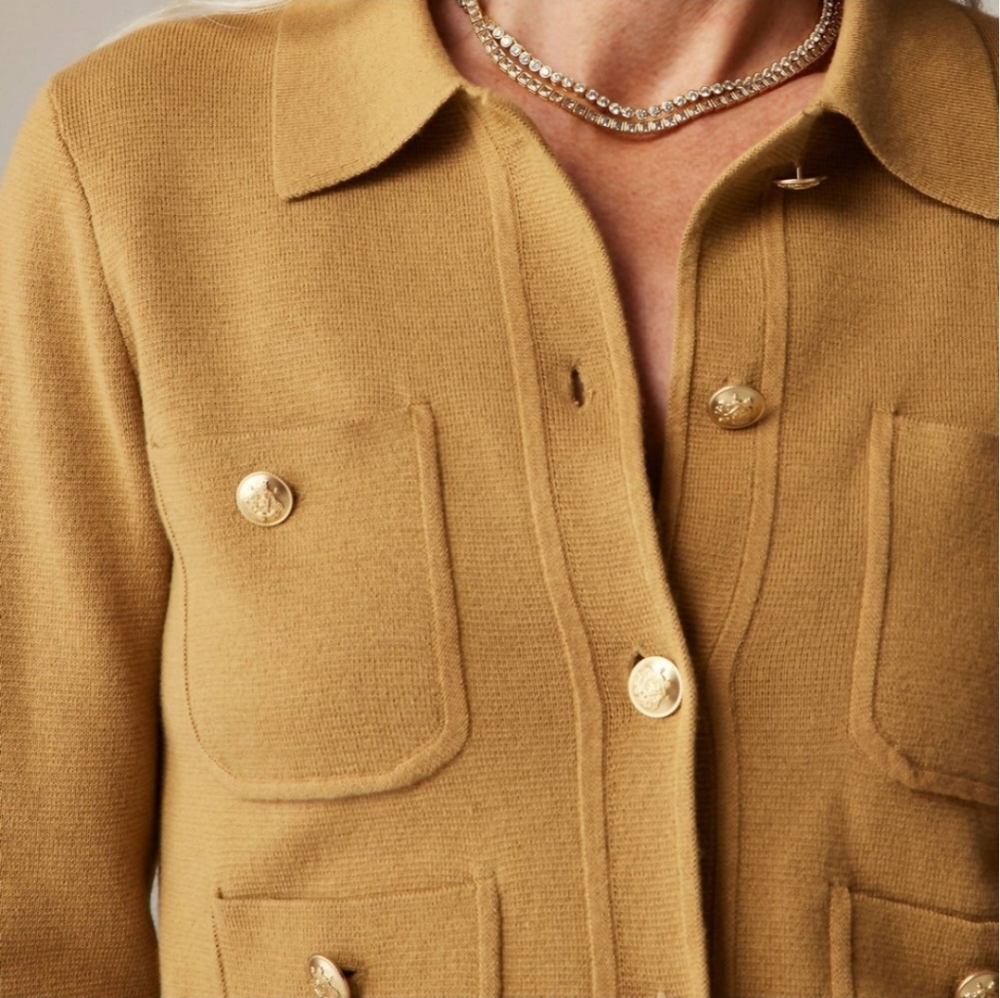 J. CREW Cropped Patch Pocket Lady Jacket Cardigan Sweater Honey Brown Large NWT - Picture 3 of 8